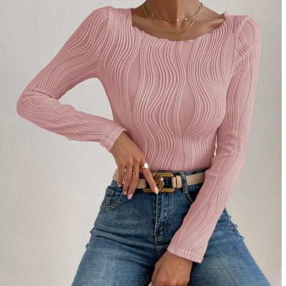 Tops - Pink Frenchy Silky Textured  Round Neck Tee